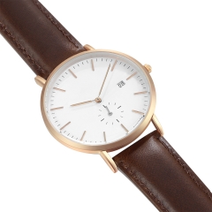 Rose Gold Case White Dial Stainless steel Men Wrist Leather Watch
