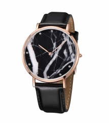 Rose Gold PVD Plating Real Marble Genuine Leather Watch
