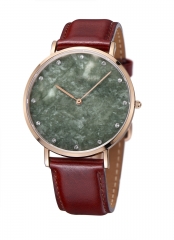 Brown Leather Green Marble Crystal Men Watch