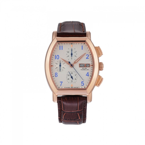 Men’s Quartz Watch with Brown Leather Chronograph Date Display Analog Wrist Watches