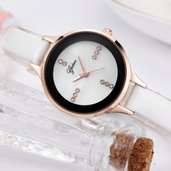 OEM diamond genuine leather waterproof Quartz lady wrist watch