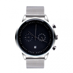 OEM luxury silver leather waterproof man stainless steel wrist watch
