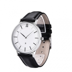 Custom logo genuine leather stainless steel wrist watch